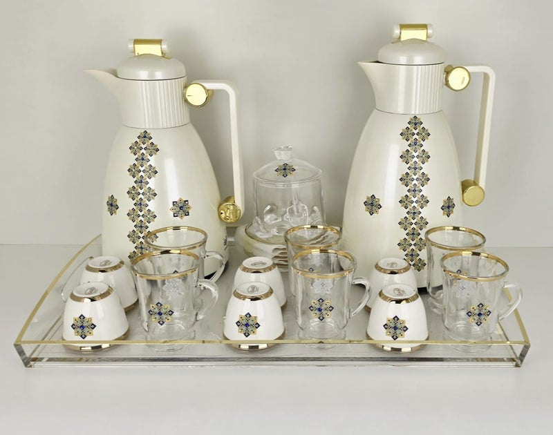 Radin Premium Arabic Tea & Coffee Thermos Set With Cups, Saucers & Tray – 22 Pcs - Image 1
